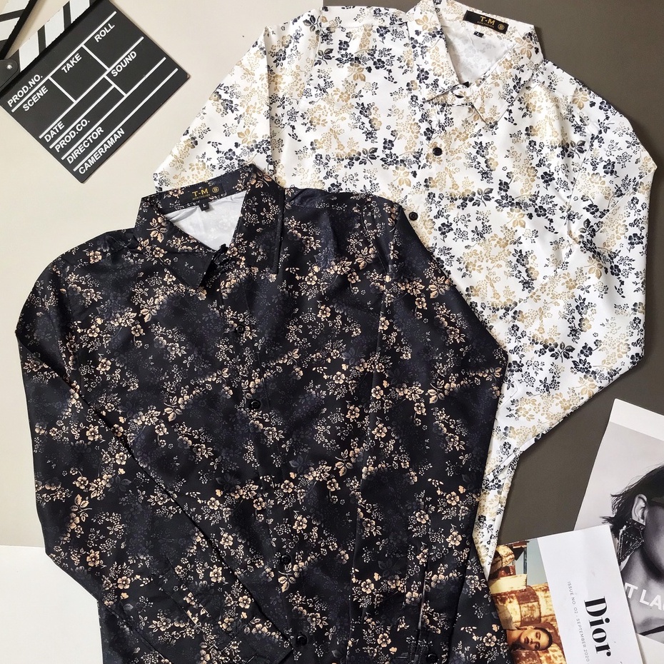 Áo sơ mi Nam Nữ 🌵ĐỦ SIZE M - XL🌵 Áo sơ mi in thêu họa tiết hoa giấy, chuẩn form, trẻ trung, lịch lãm