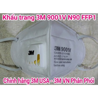 Khẩu trang 3M 9001V chính hãng USA có van thở với màn lọc KN90 - P1 lọc bụi mịn 2.5PM