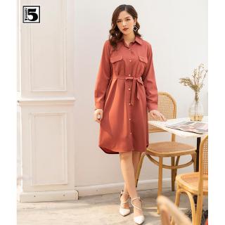Đầm sơ mi cổ đức 2 túi dây buộc eo Twentyfive T223
