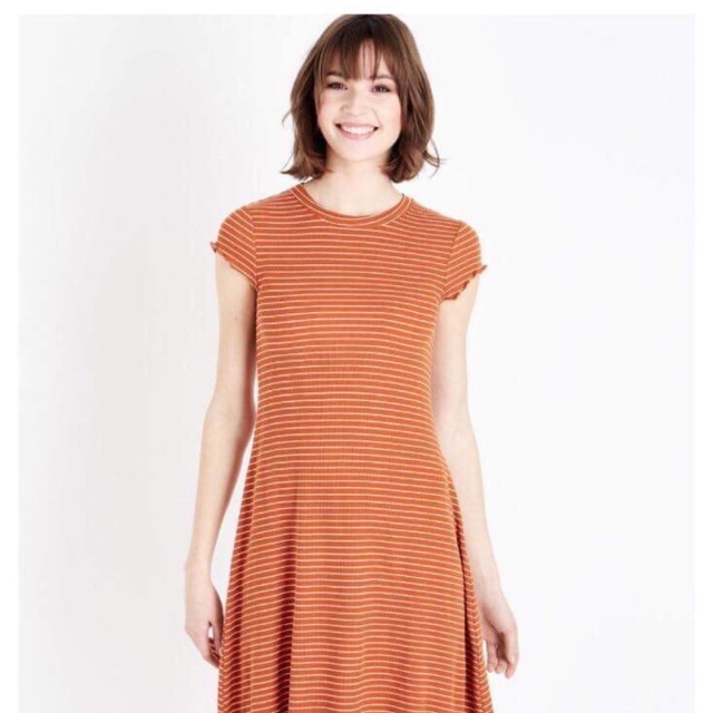 Đầm kẻ cam Newlook size 6UK (XS)
