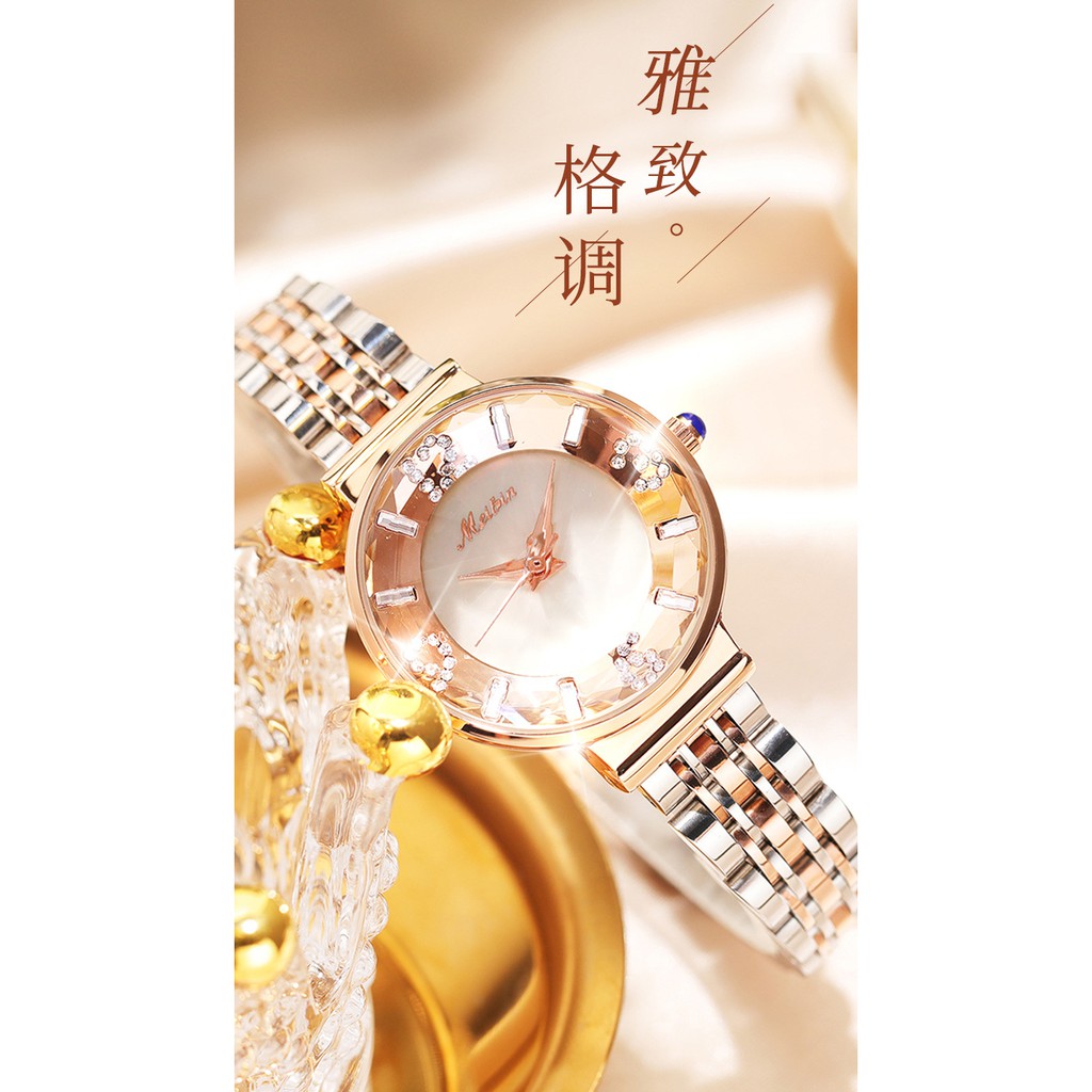 Đồng hồ nữ chính hãng, đồng hồ nữ dây kim loại MEIBIN mặt đính đá siêu sang, cao cấp, thời trang hàng hiệu
