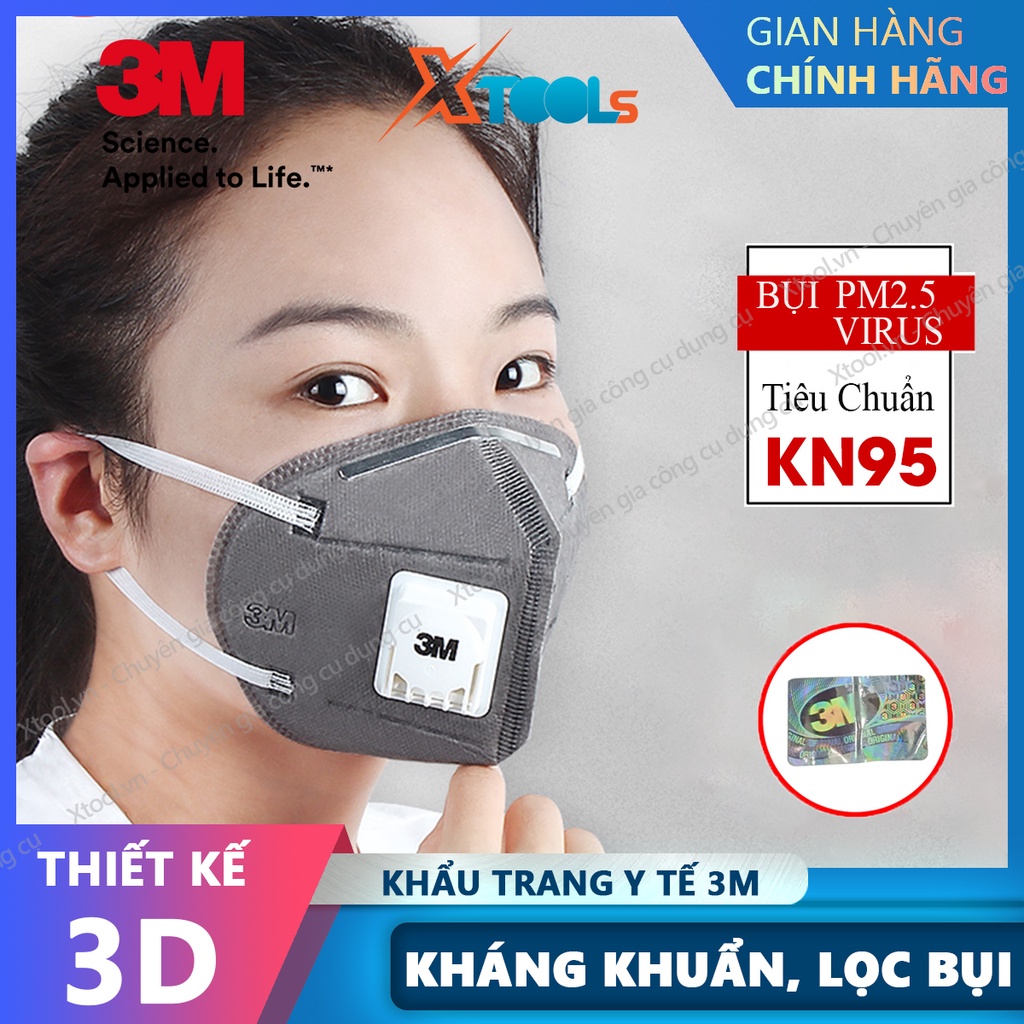 Khẩu trang N95 3M 9541V Khẩu trang 3D 5 lớp kháng khuẩn, chống bụi mịn, phòng dịch, tiêu chuẩn KN95 chính hãng