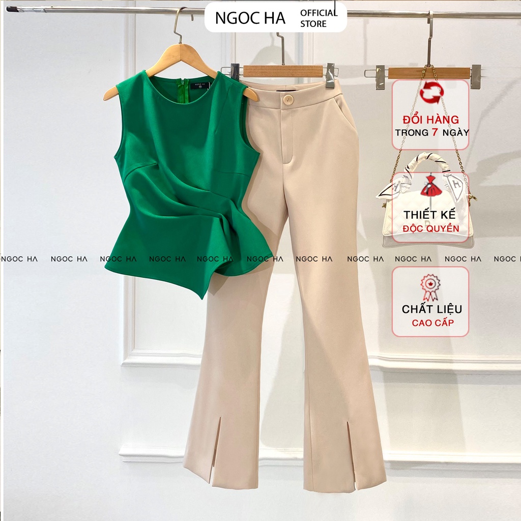 Quần Ống Loe NGỌC HÀ Design Xẻ Gấu Trước Cạp Cao Tôn Dáng Điệu Đà Vải Mềm Mịn. Q054