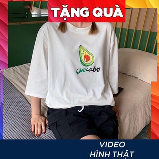 Áo thun tay lỡ freesize phông form rộng Unisex, mặc lớp, nhóm, cặp in hình quả bơ xanh chữ avocado màu trắng - xanh