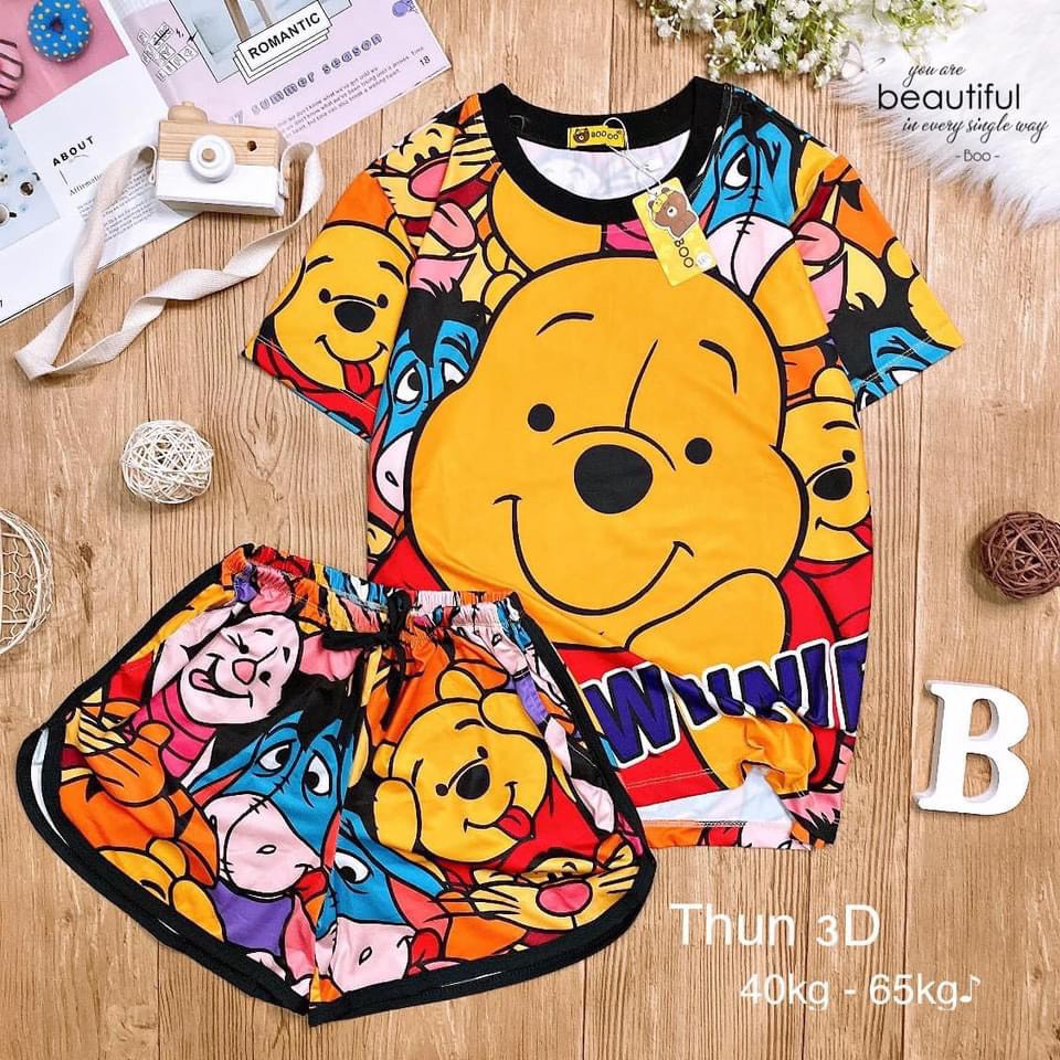 Đồ Bộ Pijama Thun Lạnh 3D Cao Cấp Tay Ngắn Quần Đùi Họa Tiết Hoạt Hình Dễ Thương P2