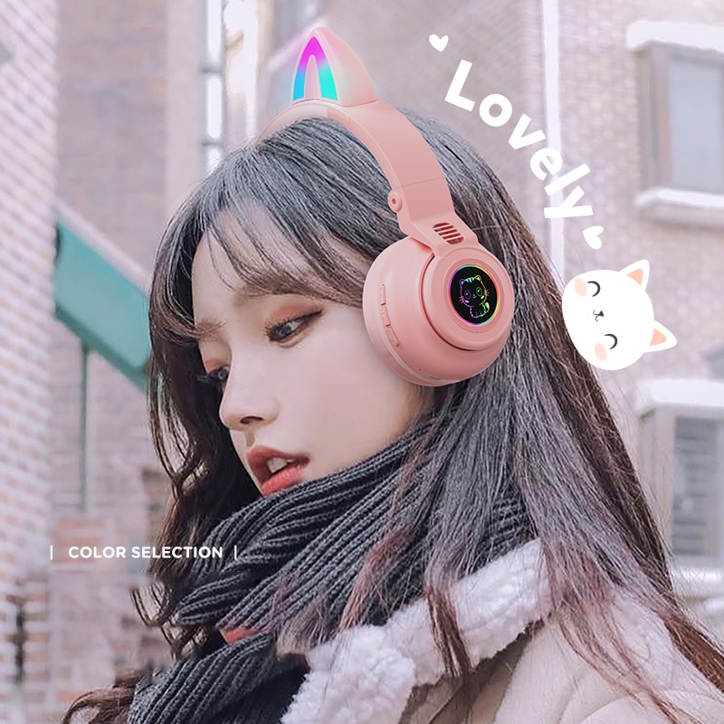 Tai Nghe Mèo Bluetooth không dây màu hồng 7 màu tím tai ngh Chơi Game thủ Hình Tai chụp tai có mic con mèo Đáng Yêu Kèm Phụ Kiện phụ kiện Tai led 🎧nữ trẻ em Cô gái cute bluetooh Gaming Headphone PC di động Gameming Headset cat ear