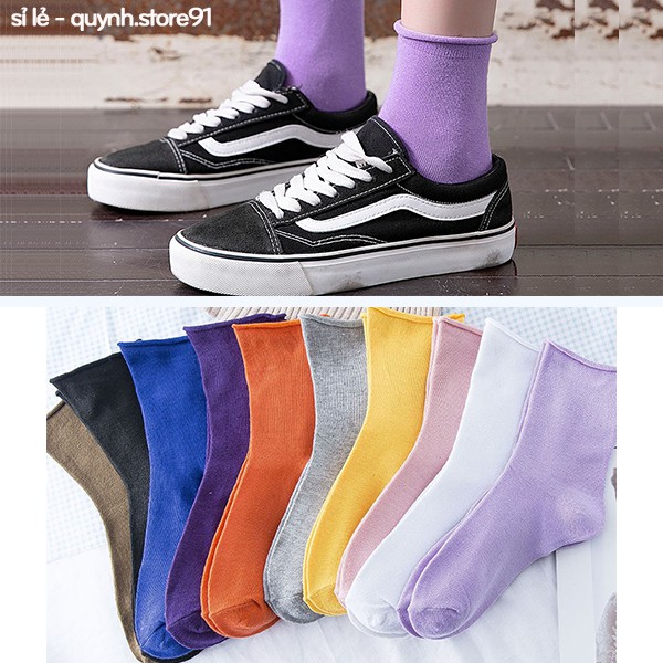 Tất cổ thấp vintage không gân trơn đủ màu