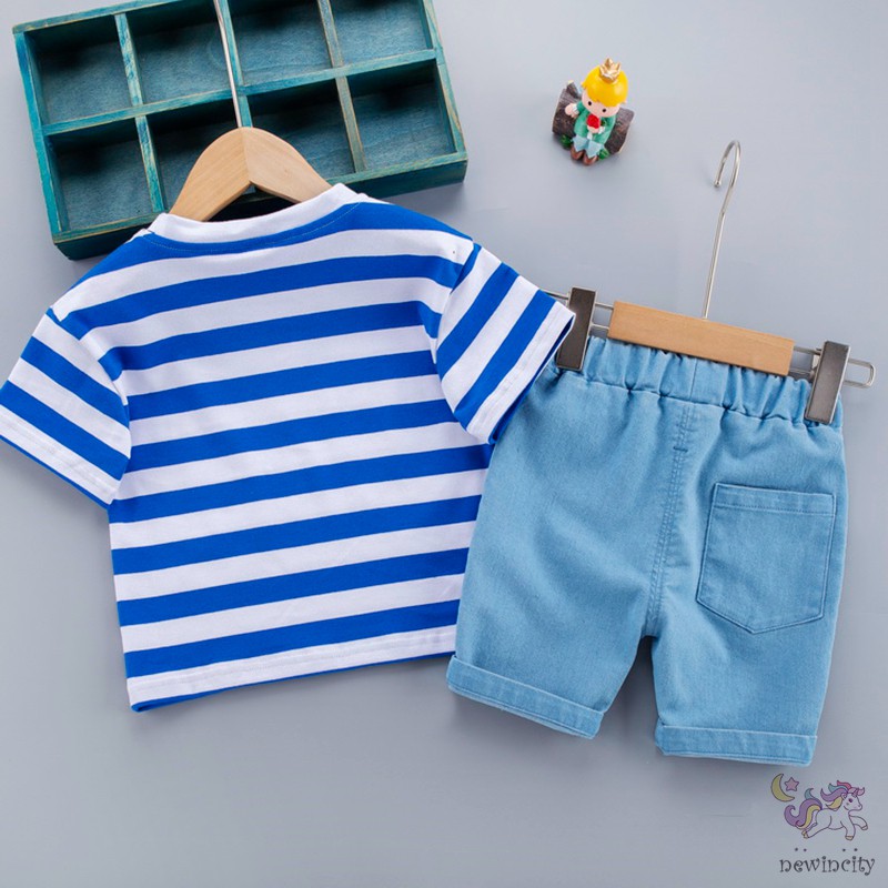 Bộ Áo Thun Kẻ Sọc + Quần Short Jean Cho Bé Trai