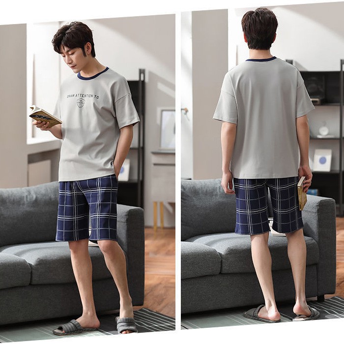 Bộ đồ ngủ bằng cotton mỏng dáng rộng tay ngắn có size lớn 4XL thời trang mùa hè cho nam