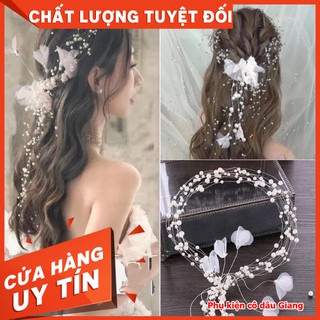 <TP>Cài tóc cô dâu -phụ kiện cưới giang - cài tóc hạt trai nhiều lớp đính hoa voan