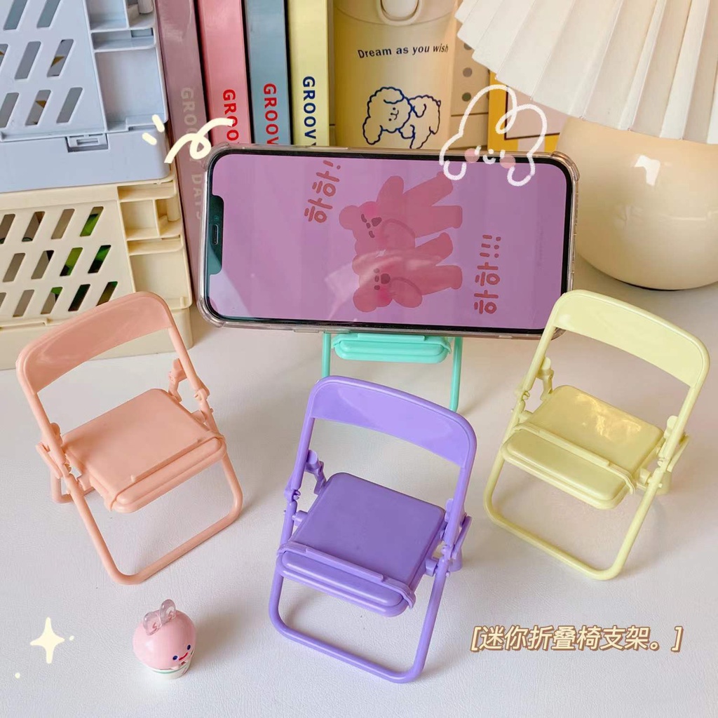Giá đỡ điện thoại để bàn, ghế mini màu macaron dễ thương, Xem Live TV, Trang Trí Bàn Học, Bàn Làm Việc