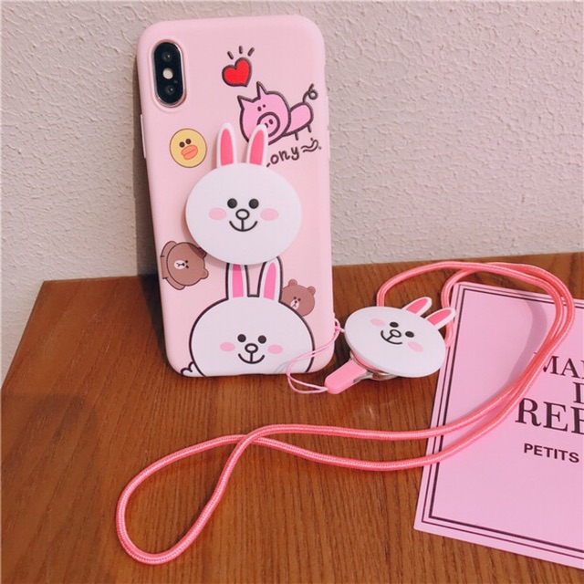 [IPHONE] Ốp Lưng Thỏ Cony (kèm pop, không kèm dây) cho iph 5/5s/6/6s/6pl/,6spl/7pl/,8pl/,x/xs/xs max