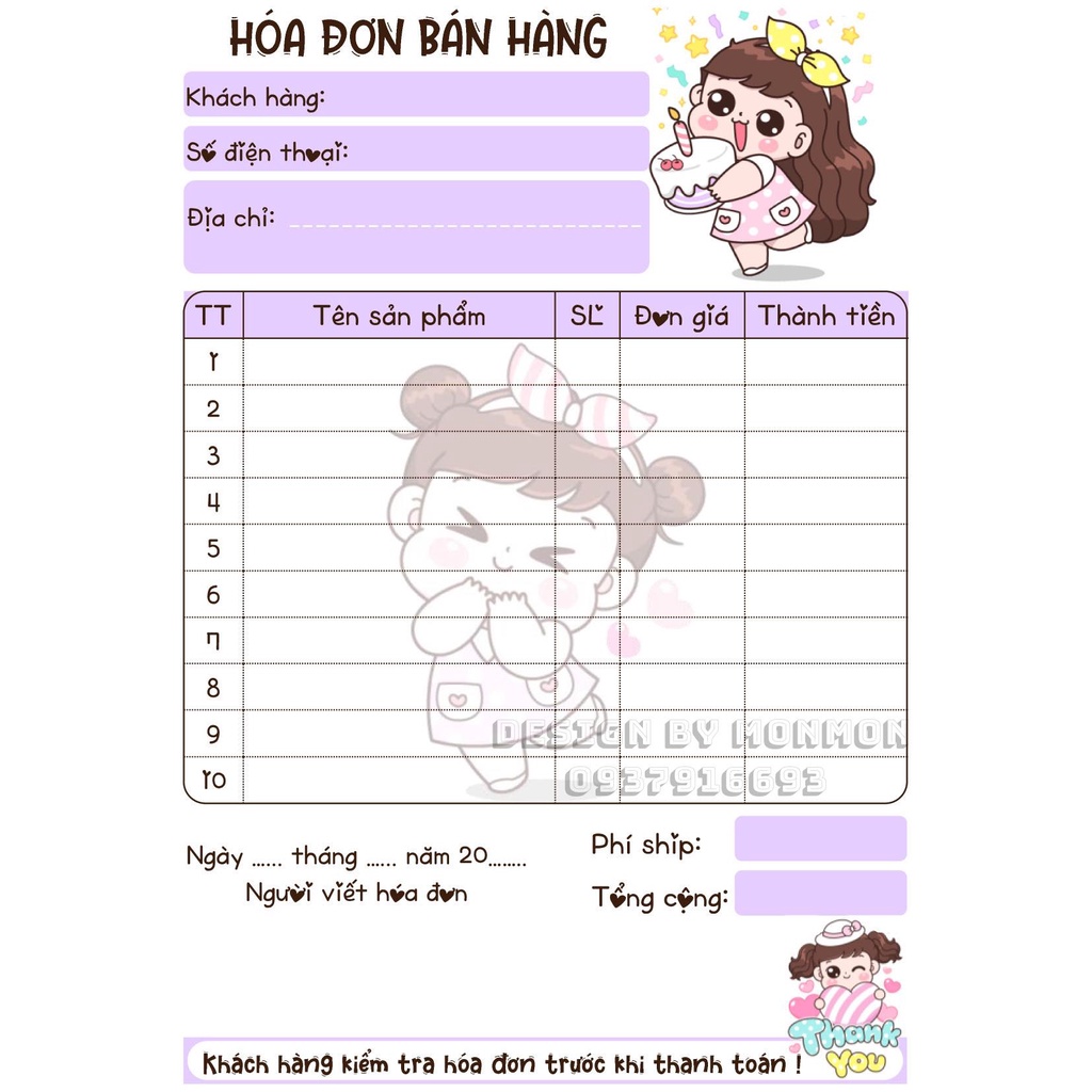 HOÁ ĐƠN BÁN HÀNG (size A6-10x14,5cm) 2 liên ngẫu nhiên