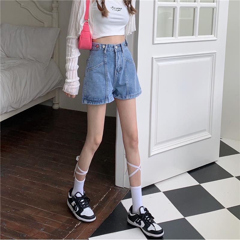 Quần Short Denim Lưng Cao Ống Rộng Thời Trang Mùa Hè Phong Cách Hàn Quốc Cho Nữ