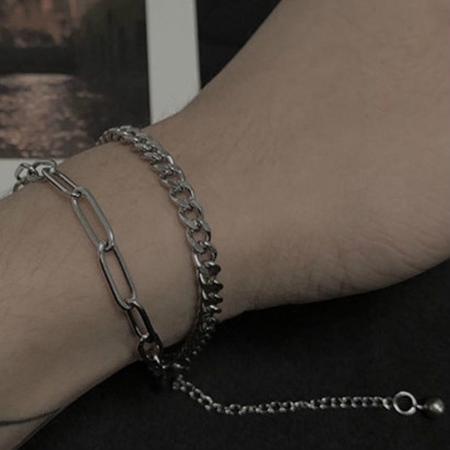 Vòng tay hai lớp bằng thép titan đơn giản phong cách Hiphop | BigBuy360 - bigbuy360.vn