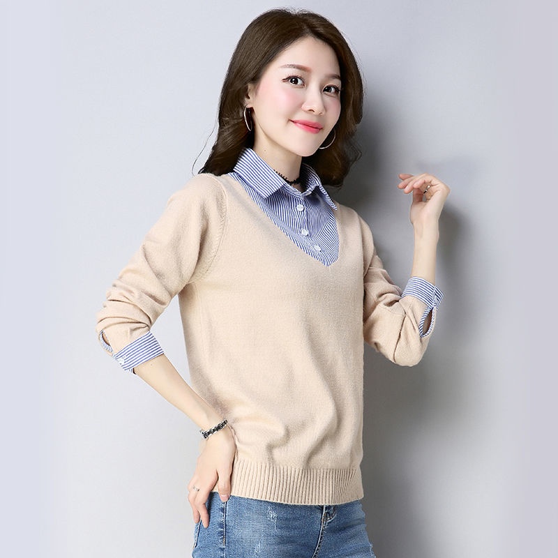 Áo len tay dài giả hai lớp phong cách Hàn Quốc thời trang cho nữ