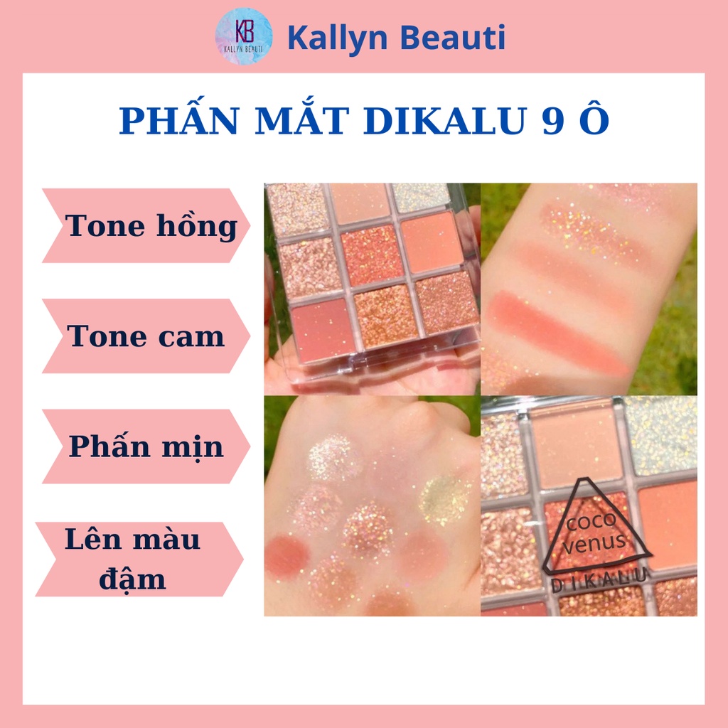 Bảng Phấn Mắt Nhũ Lì 9 Ô Vuông Dikalu Baby