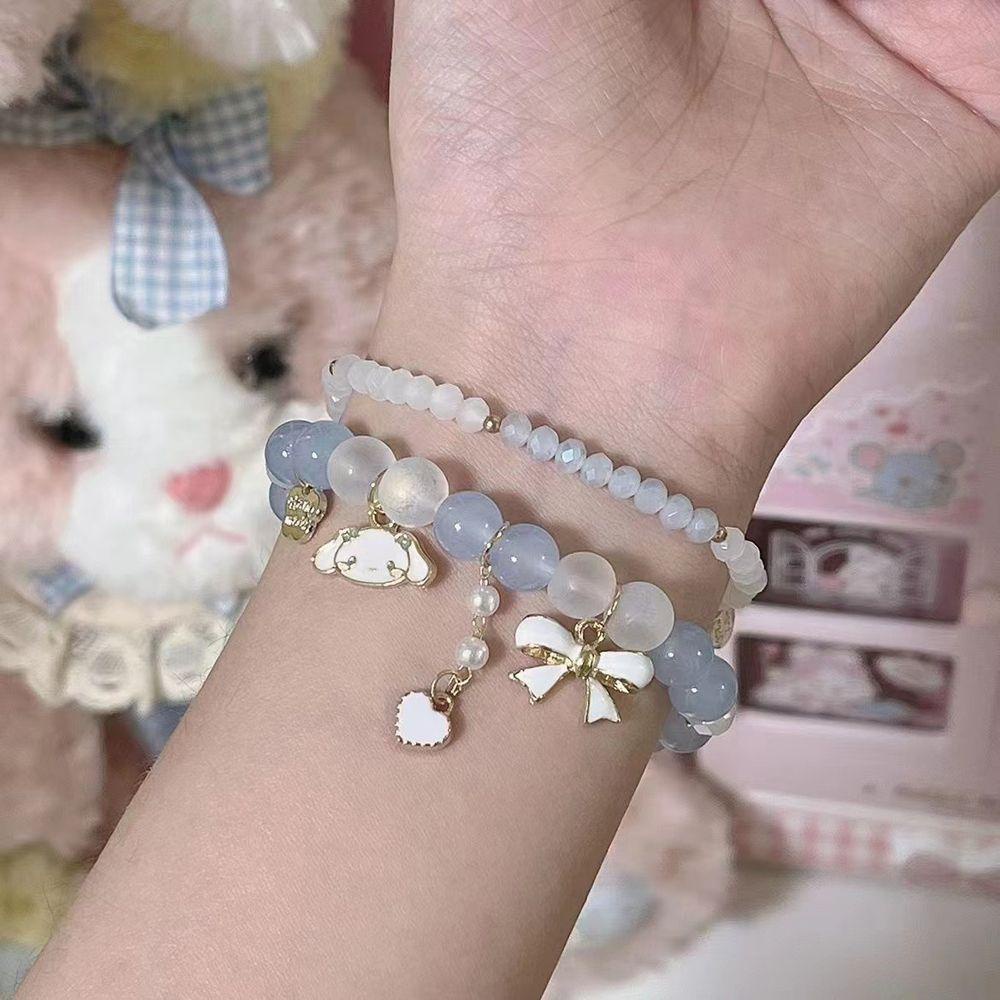 Qqmall Vòng Đeo Tay Hai Lớp Handmade Mặt Hình Cún Thắt Nơ Mymelody Dễ Thương Làm Quà Tặng Cho Bạn Gái