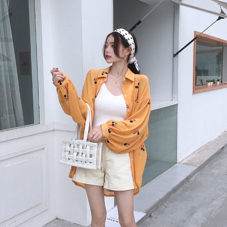 Áo Sơ Mi Chống Nắng Tay Dài Dáng Rộng Cỡ Lớn In Hình Chuột Mickey Thời Trang Cho Nữ