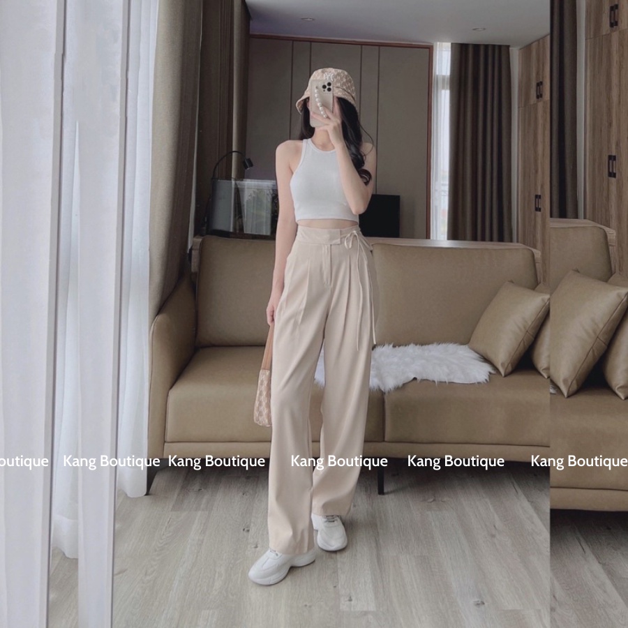 Quần ống rộng lưng cao thắt nơ eo quần ống suông cạp cao chất vải loại 1 Kang Boutique Mã Q003