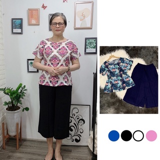 Bộ đồ trung niên quần ống rộng lửng qua gối