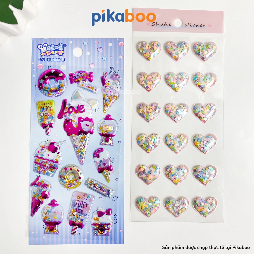 Đồ chơi sticker cho bé lắc kim tuyến lấp lánh siêu đẹp Pikaboo miếng dán 3D xịn xò mẫu mã đa dạng chất liệu PVC an toàn