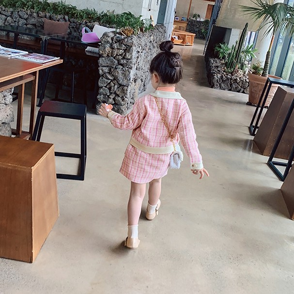 Set Áo Sơ Mi Dài Tay Và Chân Váy Họa Tiết Ca Rô Phong Cách Hàn Quốc Đáng Yêu Dành Cho Bé Gái