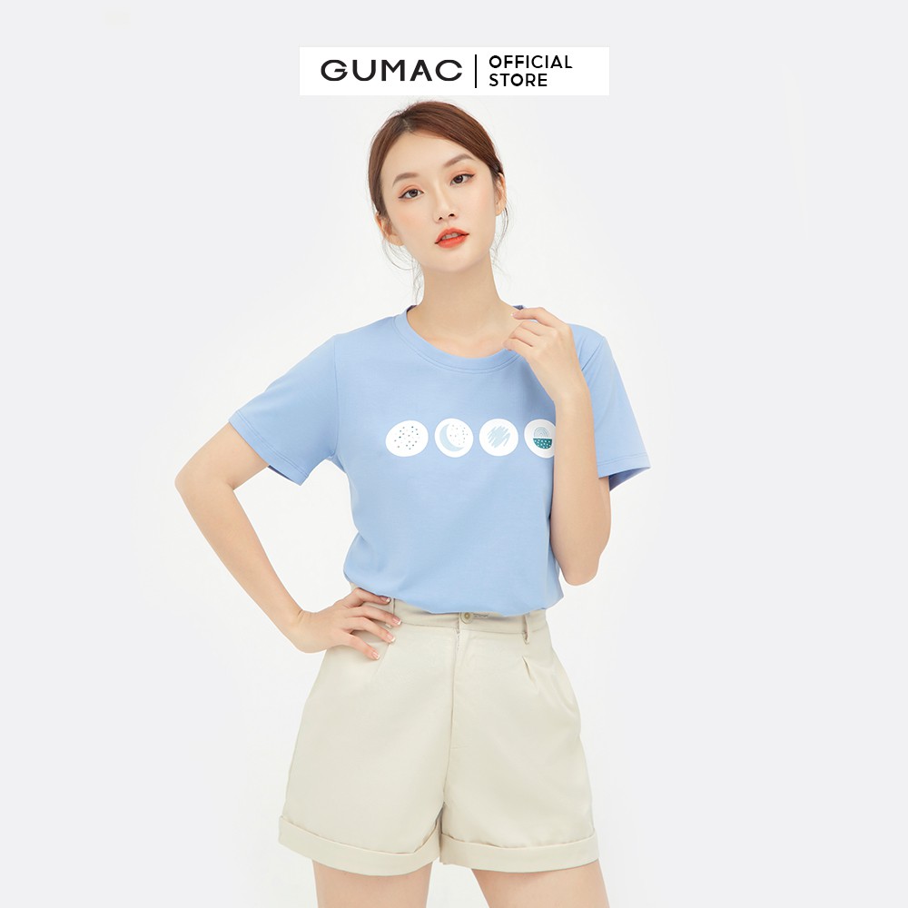 Áo thun nữ basic in họa tiết GUMAC màu xanh, tay ngắn năng động ATB553 | BigBuy360 - bigbuy360.vn