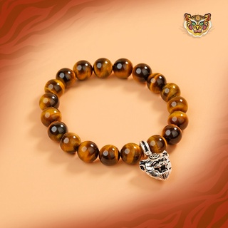 [Mã BMLT30 giảm đến 30K đơn 299K] TINH LÂM Vòng Tay Phong Thủy Đá Mắt Hổ Nâu 8 Li - Charm Hổ Phù