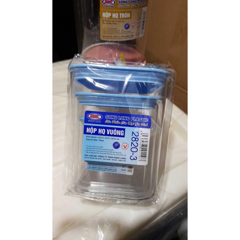 [Bộ 3 Chiếc] Hộp đựng thức ăn vuông trong tủ lạnh Song Long Cao Cấp 2820 (950ml, 300ml, 190ml)