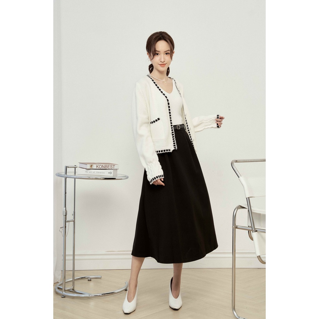 Cardigan phối viền cổ V 2 túi vuông TIINSTORE G21156
