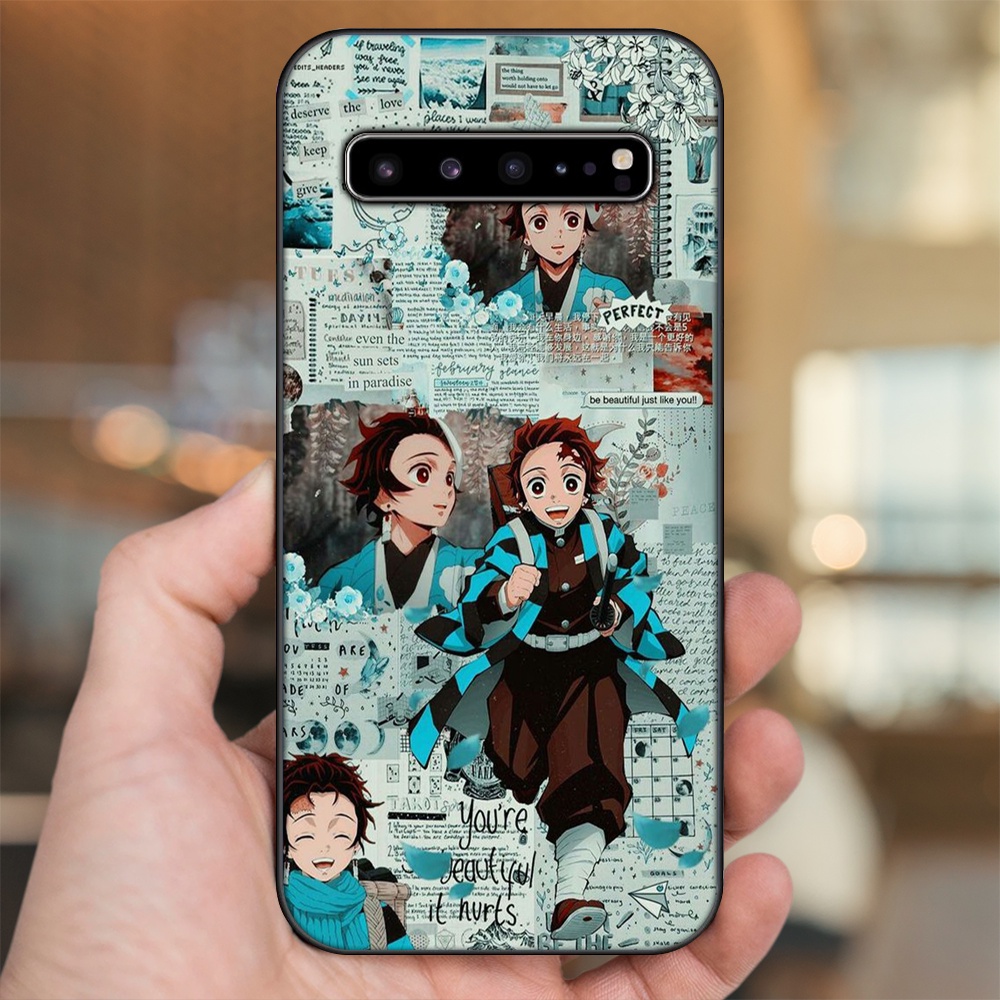 Ốp lưng Samsung S10, S10 5G, S10 Plus viền đen in hình Tanjiro Kimetsu No Yaiba