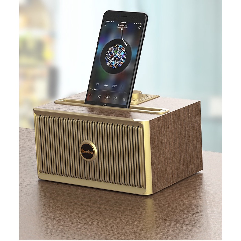 Loa Bluetooth Không Dây OneDer Phantom V6 Âm Thanh Trầm Họa Tiết Vân Gỗ Có Chân Đế Phong Cách Cổ Điển