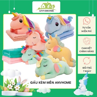 Thú nhồi Bông Kỳ Lân Bộ chăn gối văn phòng gấu bông có mền hình ngựa Pony (kỳ lân unicorn) 1 sưng, pony tóc dài ANVIHOME