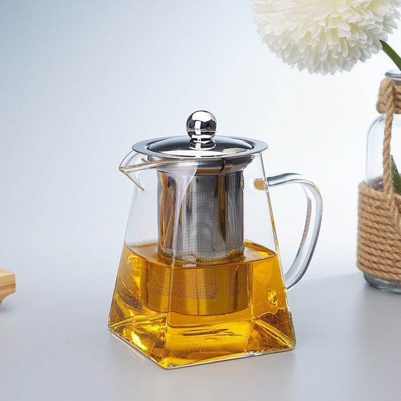 ẤM TRÀ THỦY TINH CHỊU NHIỆT LÕI LỌC INOX VUÔNG 750ML