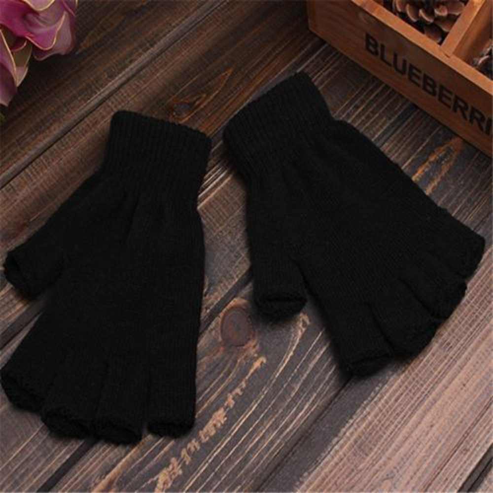 Đôi găng tay hở ngón thiết kế dệt kim giữ ấm trong mùa đông cho nam nữ
