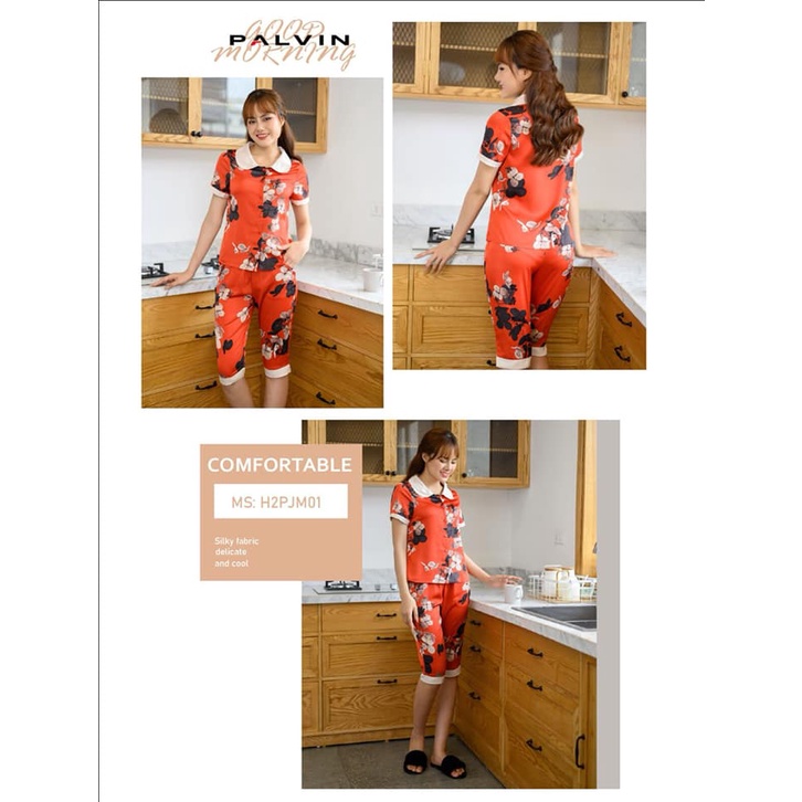 Đồ bộ pijama nữ mặc nhà tiểu thư xinh xắn tay ngắn quần lửng/ Lụa satin mềm mại siêu mát,không nhăn cao cấp Palvin | BigBuy360 - bigbuy360.vn
