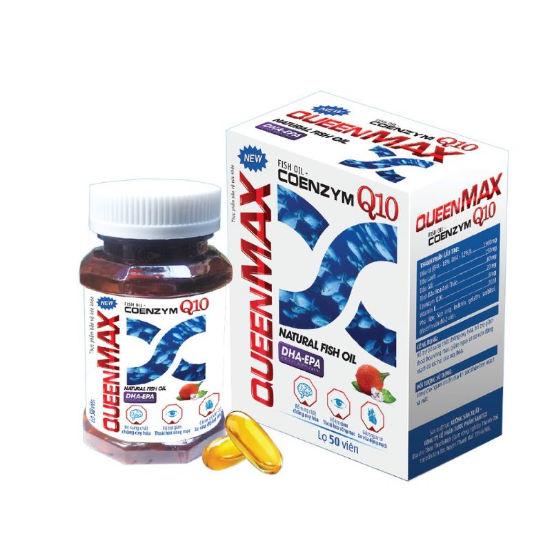 QUEENMAX COENZYM Q10 + FISH OIL - Hộp 50 viên Queen Max hỗ trợ chống oxy hóa, mắt sáng, nhớ lâu, tim khỏe