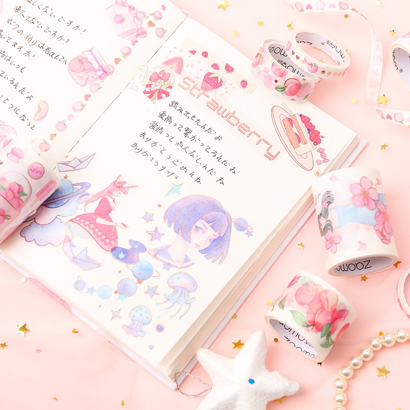 Bộ washi tape cổ trang - cổ phong - viền ánh kim - trang trí sổ tay - Phù Sinh Lưu Niên - 1 Bộ x 5 cuộn