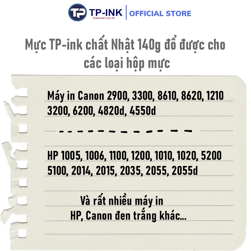 Mực đổ laser 140g thương hiệu TP-ink dùng cho máy in HP, CANON 1200,2900,2035,1300