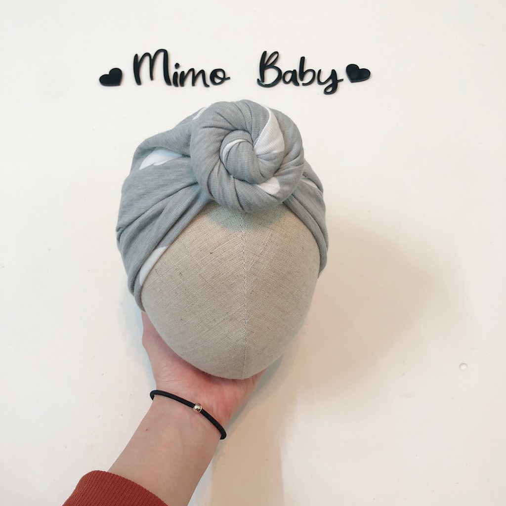 Mũ turban bé gái (4-7kg) - Tone Xám