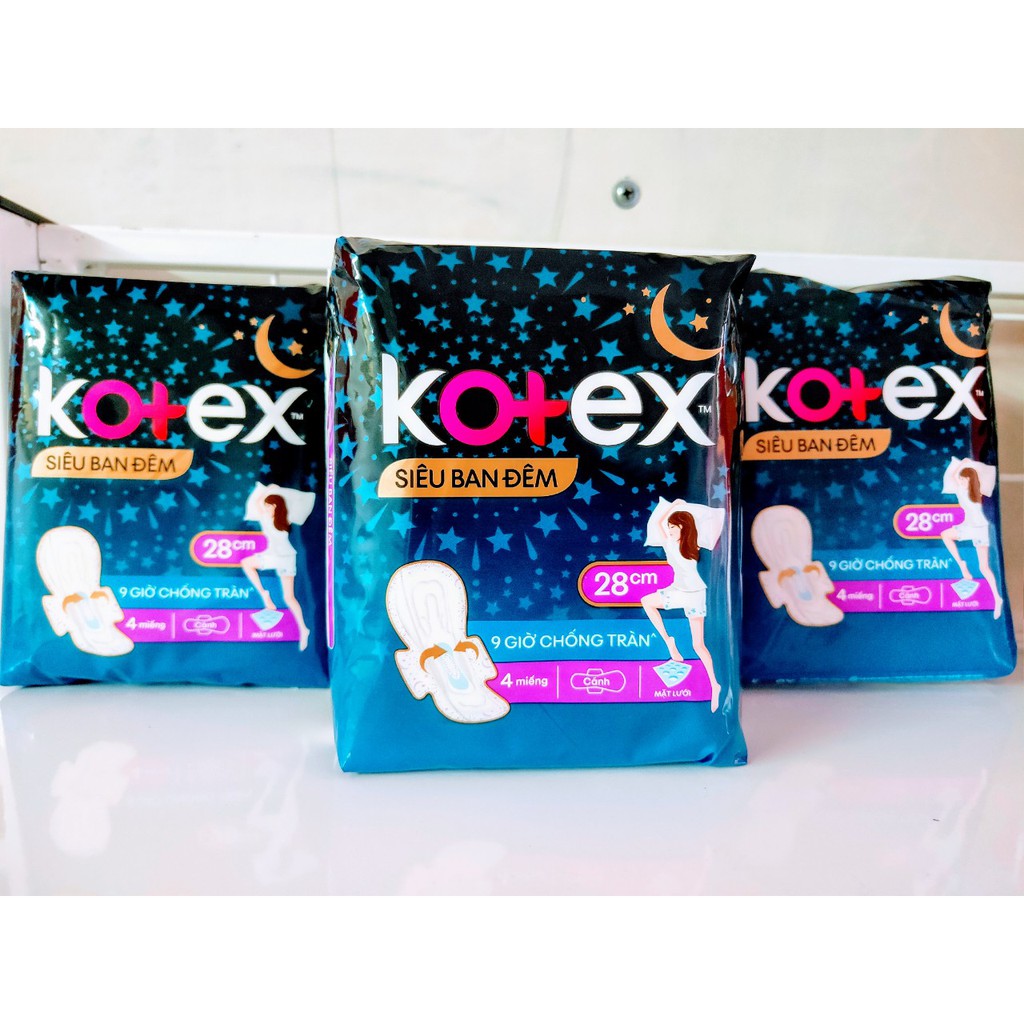 Combo 3 bịch băng vệ sinh Kotex siêu ban đêm có cánh 28cm
