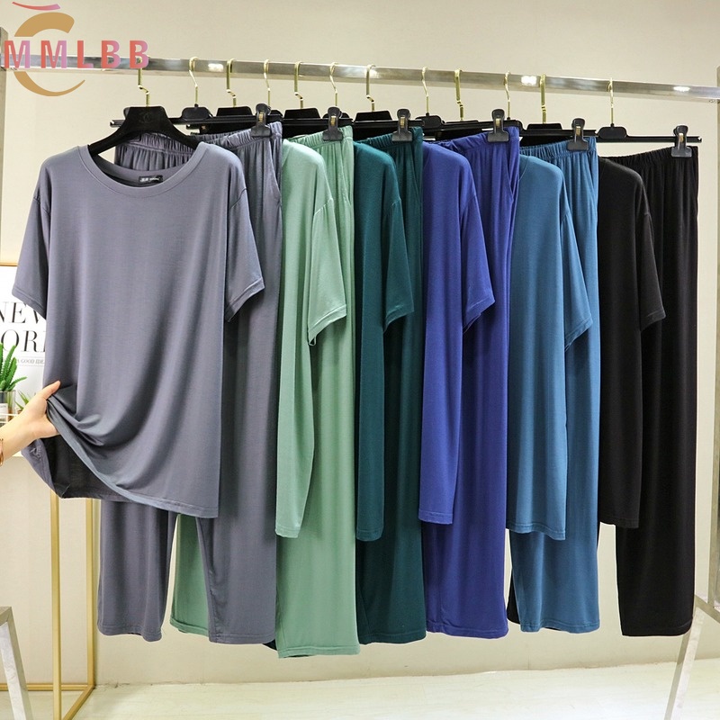 Bộ Đồ Ngủ Áo Thun Tay Ngắn Cổ Tròn Bằng Vải Cotton Trơn Thoải Mái Thời Trang Mùa Hè Dành Cho Nam 2022