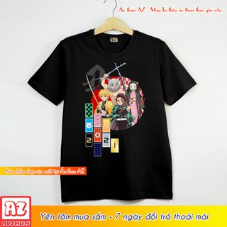 Áo thun Kimetsu no Yaiba Tanjirou Zenitsu Tết 2021 màu đen và trắng M2817