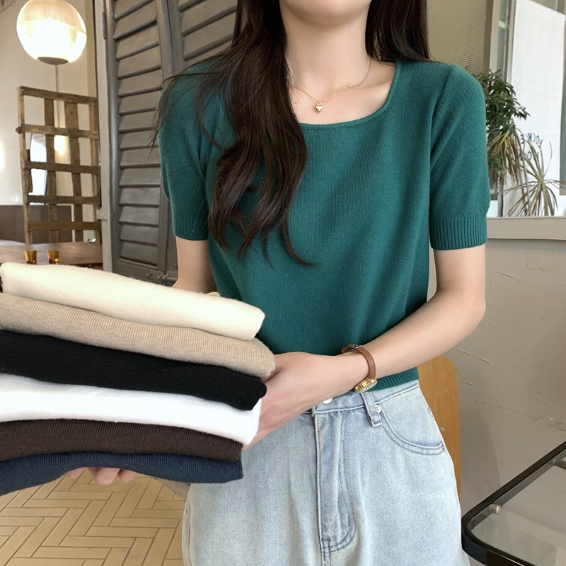 Áo Dệt Kim Cổ Vuông Ngắn Tay Thời Trang Sành Điệu 49070