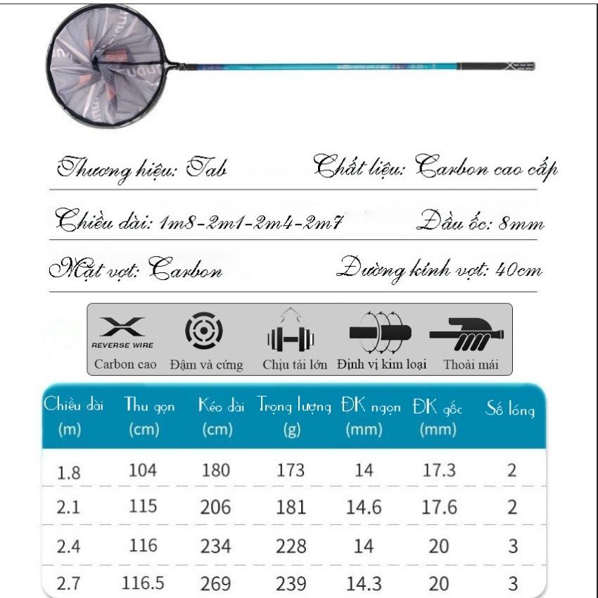 Vợt Cá Cacbon Vành Tròn Có Thể Thu Gọn Chuyên Dùng Câu Đài Vợt Cá Câu Đài Tab