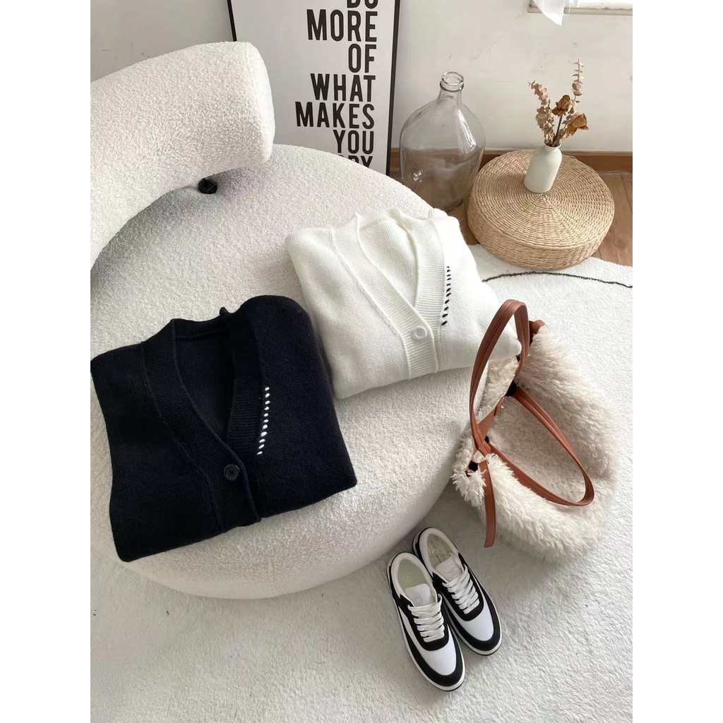 Cardigan trơn khâu chỉ nổi