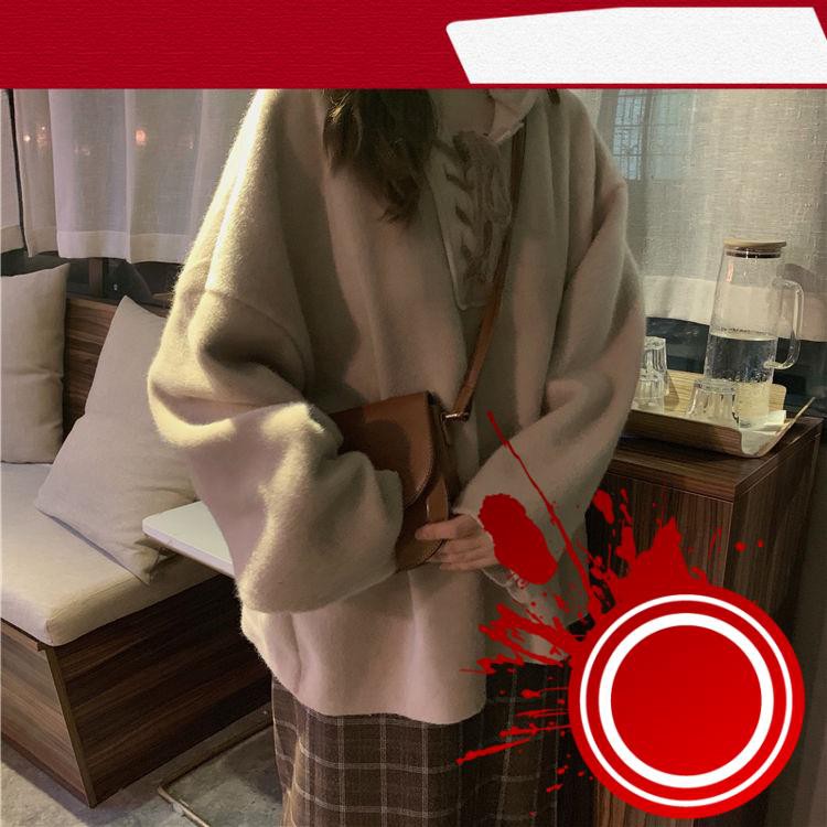 Áo hoodie dáng rộng lót nhung đơn giản thời trang mùa thu đông Hàn Quốc