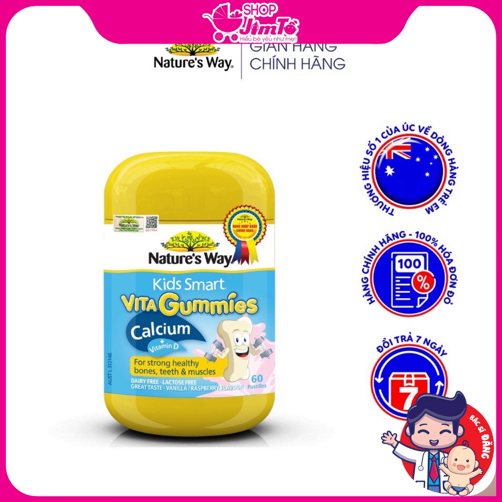 🎀𝗖𝗵𝗶́𝗻𝗵 𝗵𝗮̃𝗻𝗴🎀Kẹo Dẻo Nature’s Way Kids Smart Vita Gummies Calcium + Vitamin D Giúp Phát Triển Chiều Cao Tối Ưu