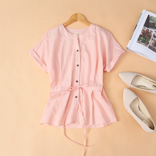 Áo kiểu rút eo KACHISA màu hồng pastel